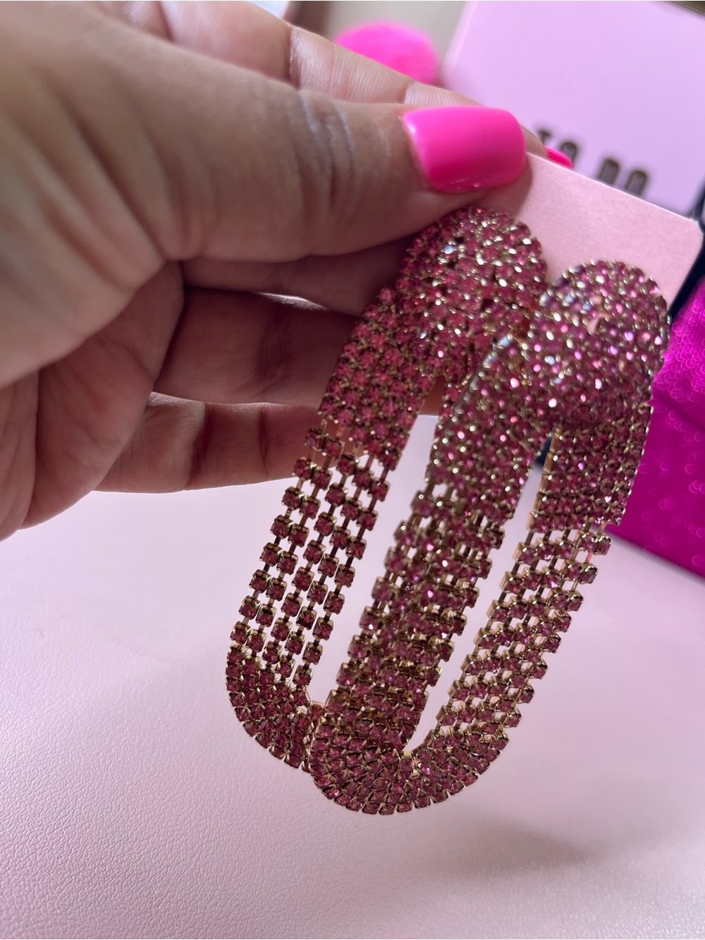 Pink Rhinestone Statement Earrings - Women's Accessories